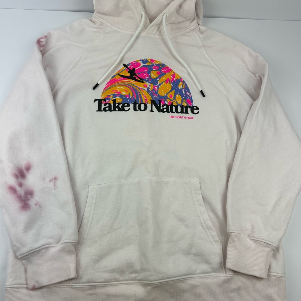 The North Face White Hoodie with Colorful Graphic Sz XL Custom tie dyed